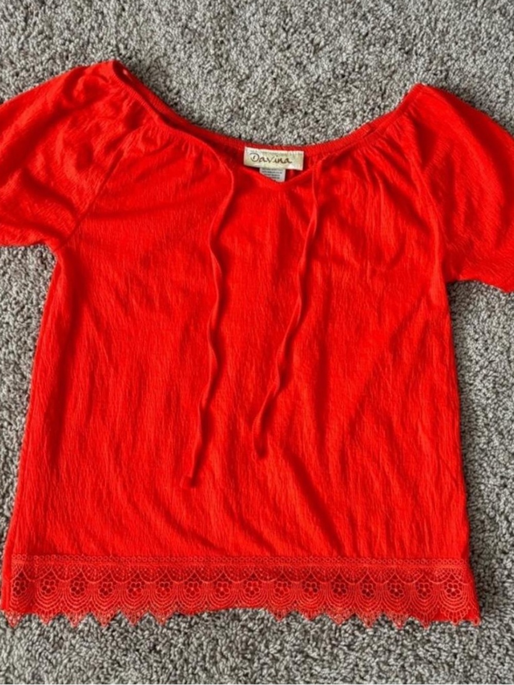 🌸 4 for $10🌸 Davina Red Short-Sleeve Lace-Hem Women's Blouse